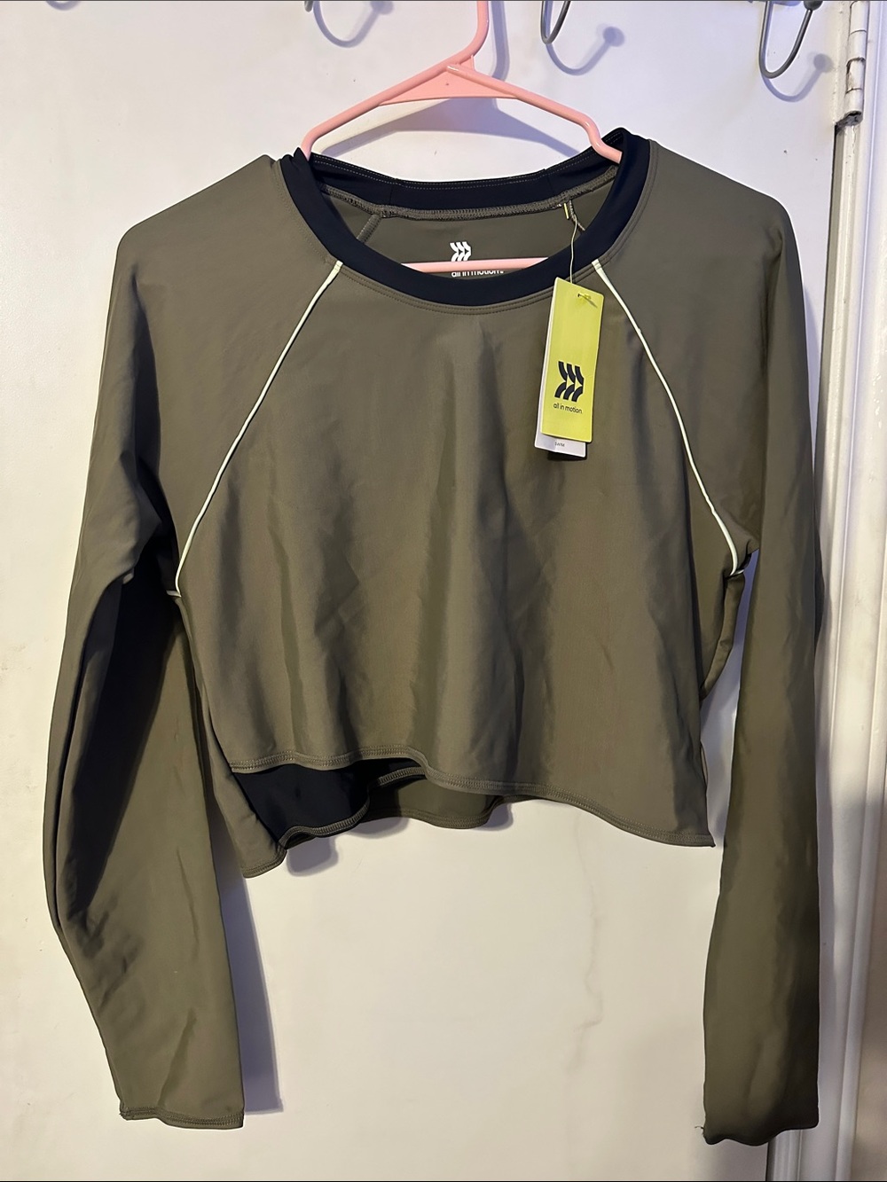 Active Cropped Long-Sleeve Top in Olive Green by Unknown